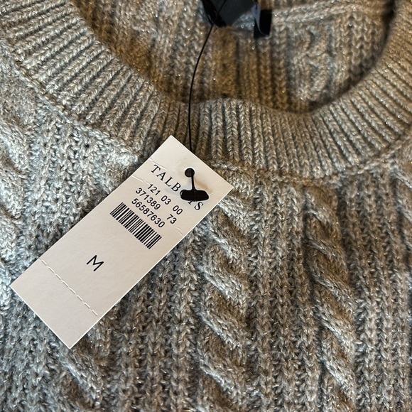 Talbots Soft Cable Crewneck Sweaters. Verdant Green/ Grey Sky Heather Metallic - Picture 3 of 13